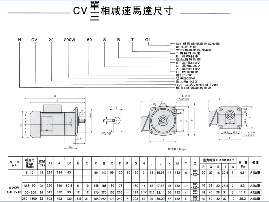 立式减速电机200W